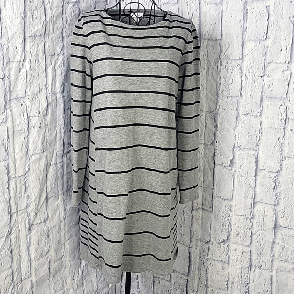 J. JILL Black and Gray Striped Knit Dress XSP